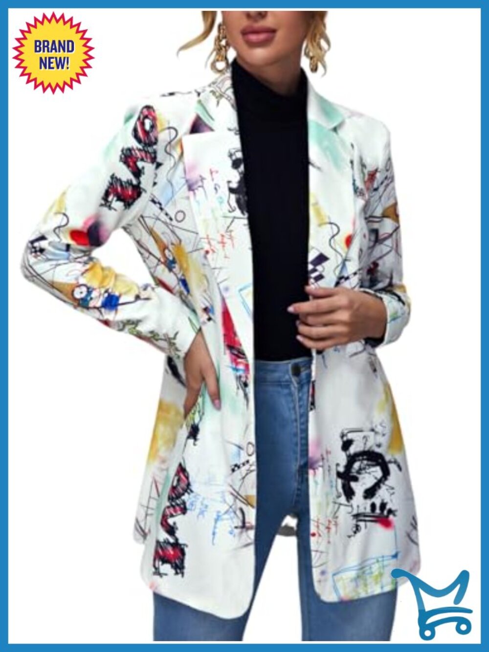 Women's Graphic Print Blazer Long Sleeve Notch Collar Work Suit Jacket